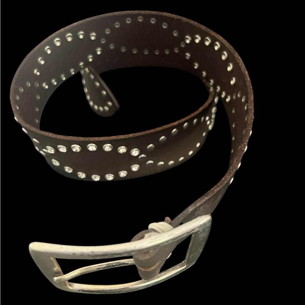 Anthropologie belt grommeted silver leather rhinestones western silver brass - Picture 5 of 15